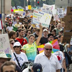 Thousands march from Grant Park to Federal Plaza in Chicago as part of the Chicago Youth Climate Strike, demanding climate action ahead of a UN emergency climate summit happening Monday.