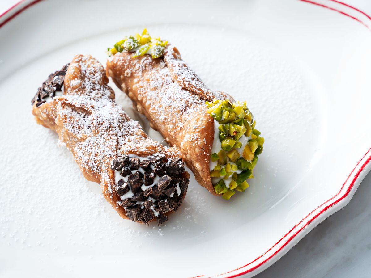 Chocolate and pistachio cannoli from Officina