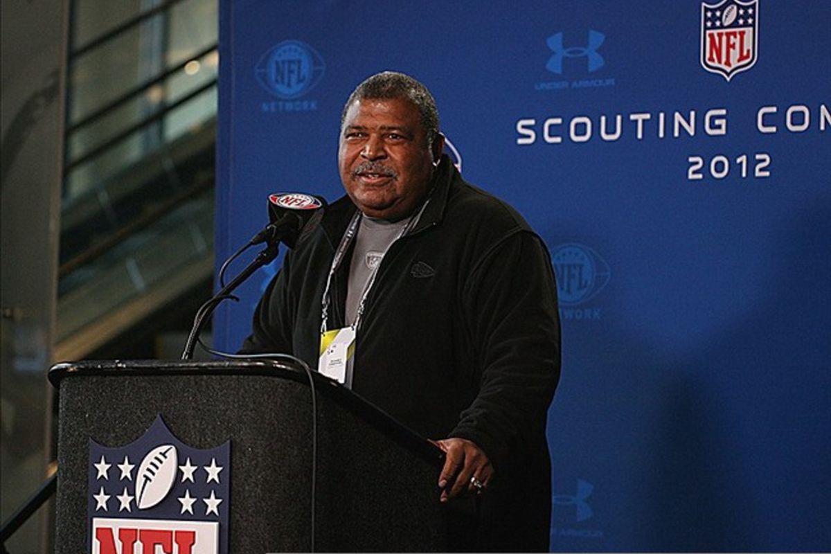 Feb 25, 2012; Indianapolis, IN, USA; Kansas City Chiefs coach Romeo Crennel speaks at a press conference during the NFL Combine at Lucas Oil Stadium. Mandatory Credit: Brian Spurlock-US PRESSWIRE