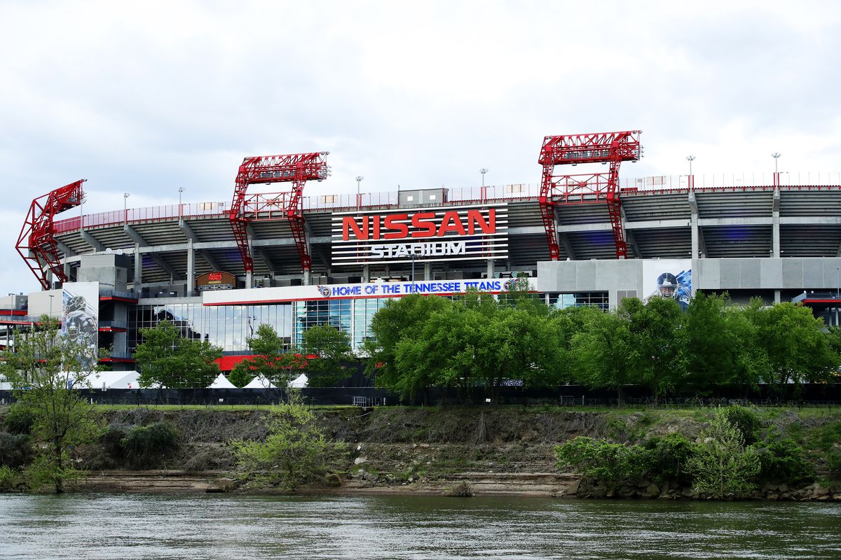 General view of Nissan Stadium as seen from downtown prior to the first round of the NFL Draft on April 25, 2019 in Nashville, Tennessee.