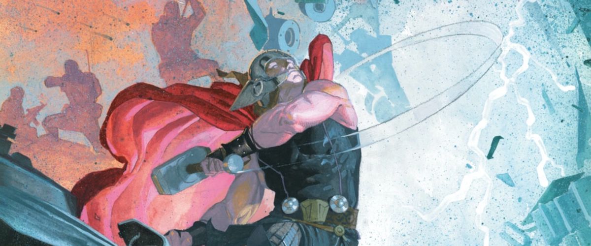 Thor swings his mighty hammer on the cover of Thor: God of Thunder #21, Marvel Comics (2014). 