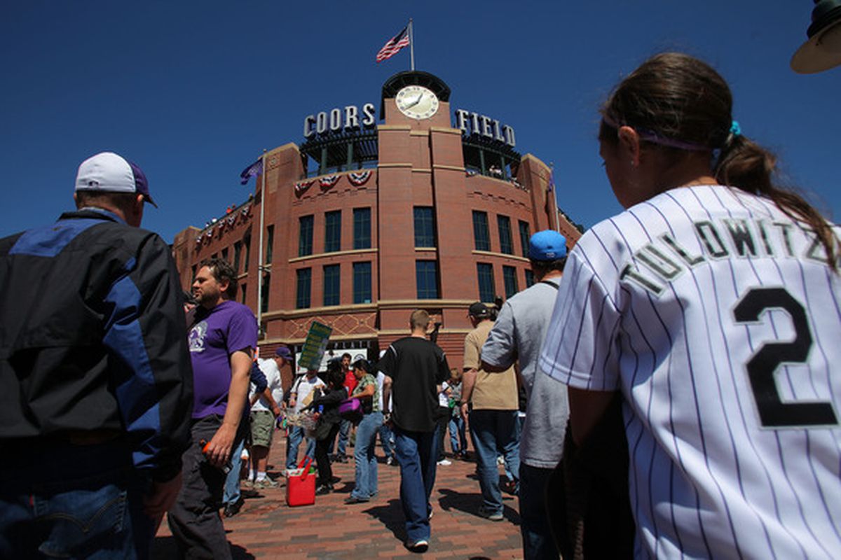 DENVER - APRIL 09:  Fans head for the gates of the stadium as the Colorado Rockies host the San Diego Padres during MLB action on Opening Day at Coors Field on April 9, 2010 in Denver, Colorado.  (Photo by Doug Pensinger/Getty Images)