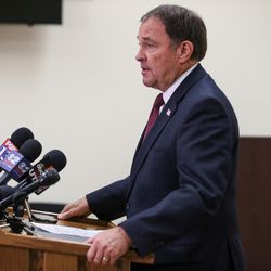 Gov. Gary Herbert talks to journalists about recent Utah National Guard casualties at the Utah National Guard headquarters in Draper on Thursday, Aug. 17, 2017. One soldier was killed and 11 injured during combat operations Wednesday in Afghanistan.
