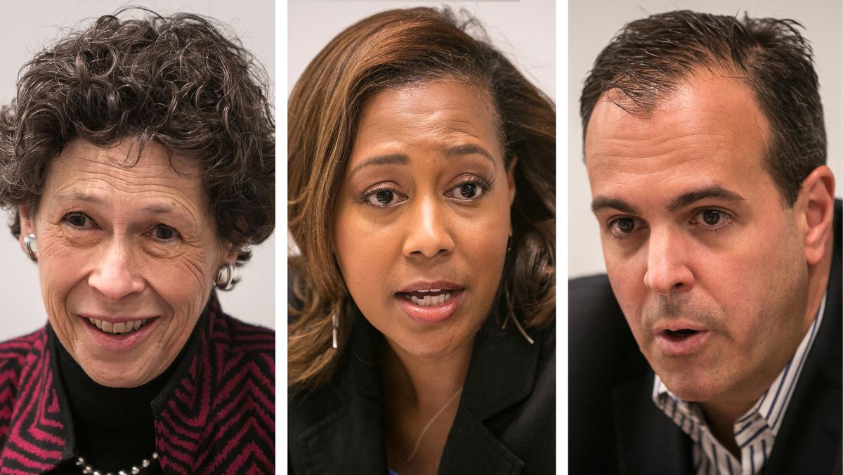 Candidates for commissioner of the Metropolitan Water Reclamation District (from left): Debra Shore, Kari K. Steele and Marcelino Garcia. | Rich Hein/Sun-Times