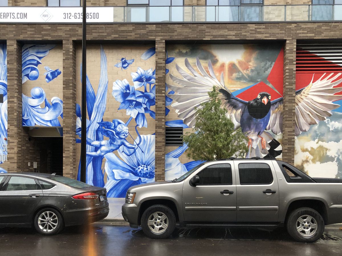 The new mural at 855 W. Madison St. also features a magpie, which is one smart bird.