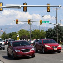 Traffic moves through the intersection of 3500 South and 4000 West in West Valley City, where 10 auto-pedestrian accidents have taken place, making it one of the 10 with the highest number of such crashes in Salt Lake County and Utah County, based on data from 2010-2016, on Thursday, Aug. 10, 2017.