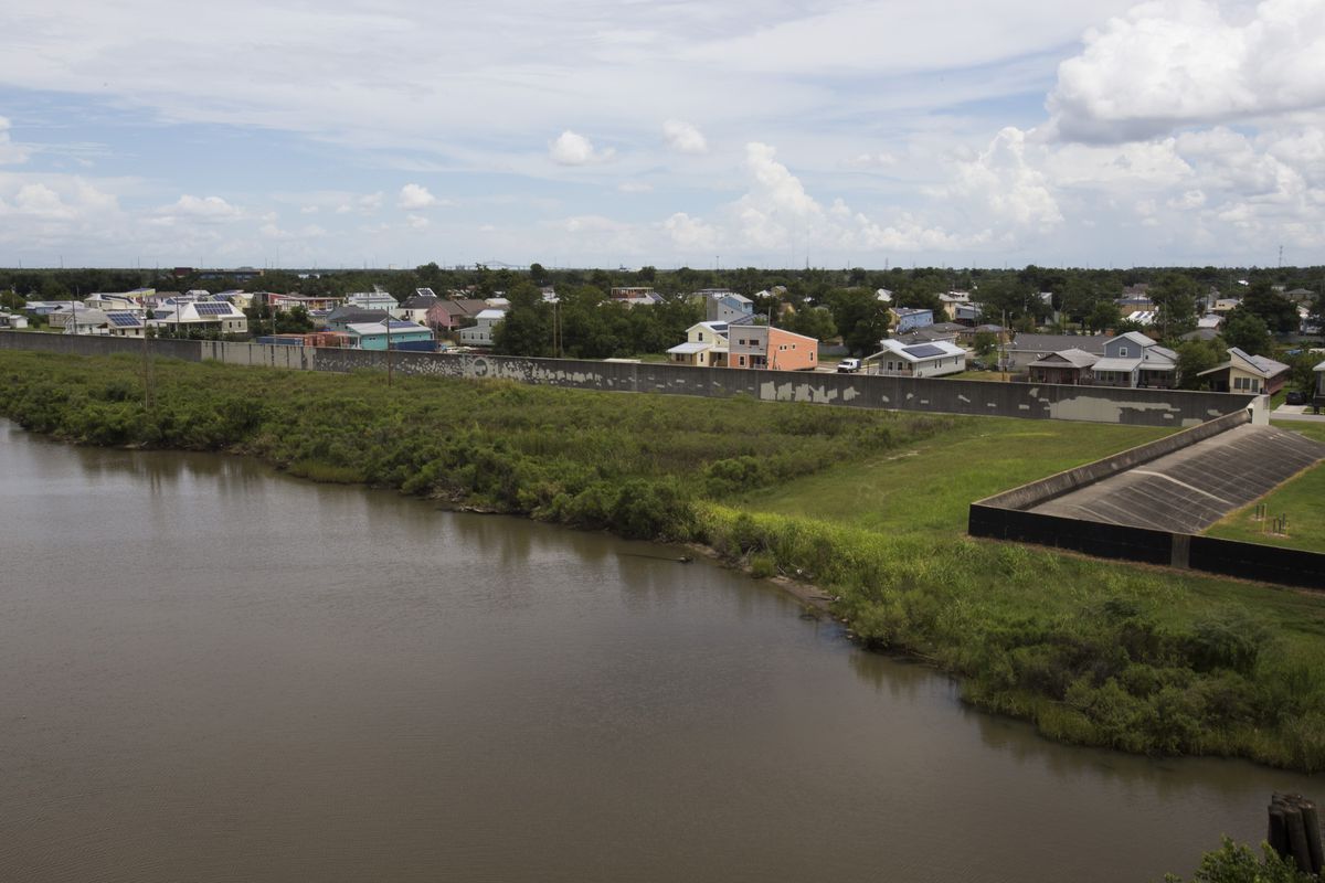 A view of the Lower Ninth Ward and Industrial Canal of New Orleans near a point where a levee was breached during Hurricane Katrina.