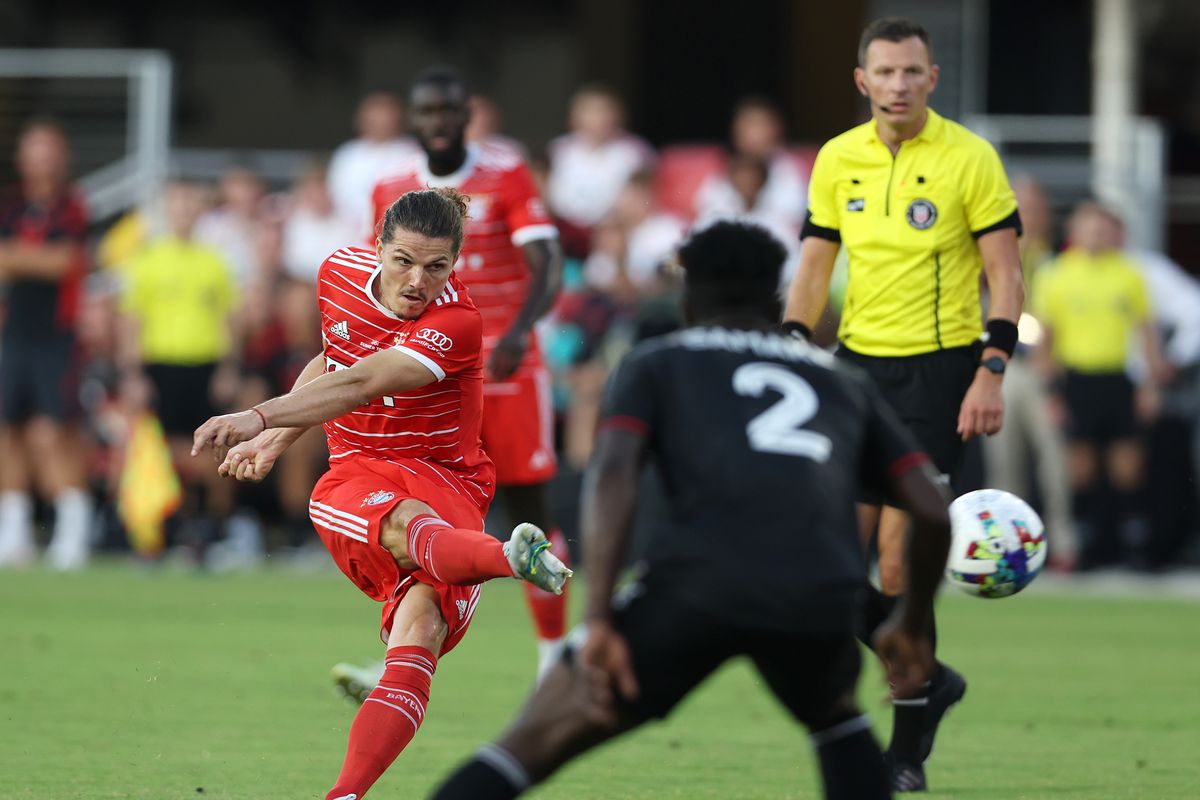 Marcel Sabitzer looks focused as he fires home from distance against DC United