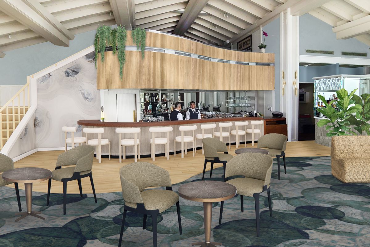 Rendering of a bar and lounge.