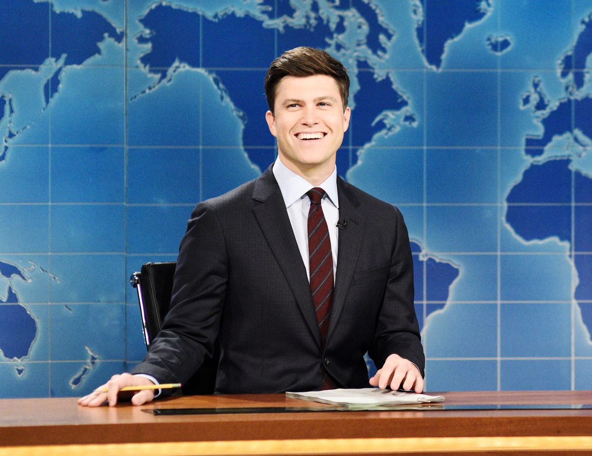 “SNL” cast members Colin Jost during “Weekend Update” in Studio 8H on Saturday, May 19, 2018. | Will Heath/NBC