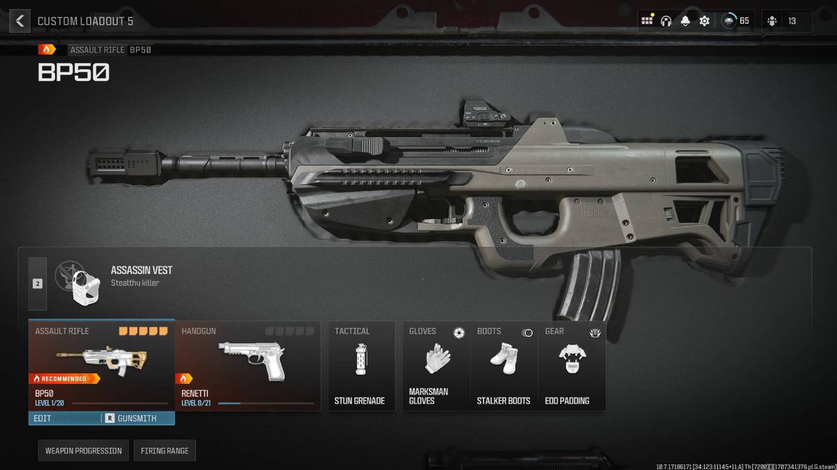 A MW3 menu shows the best class to use with the BP50 in Call of Duty Modern Warfare 3.