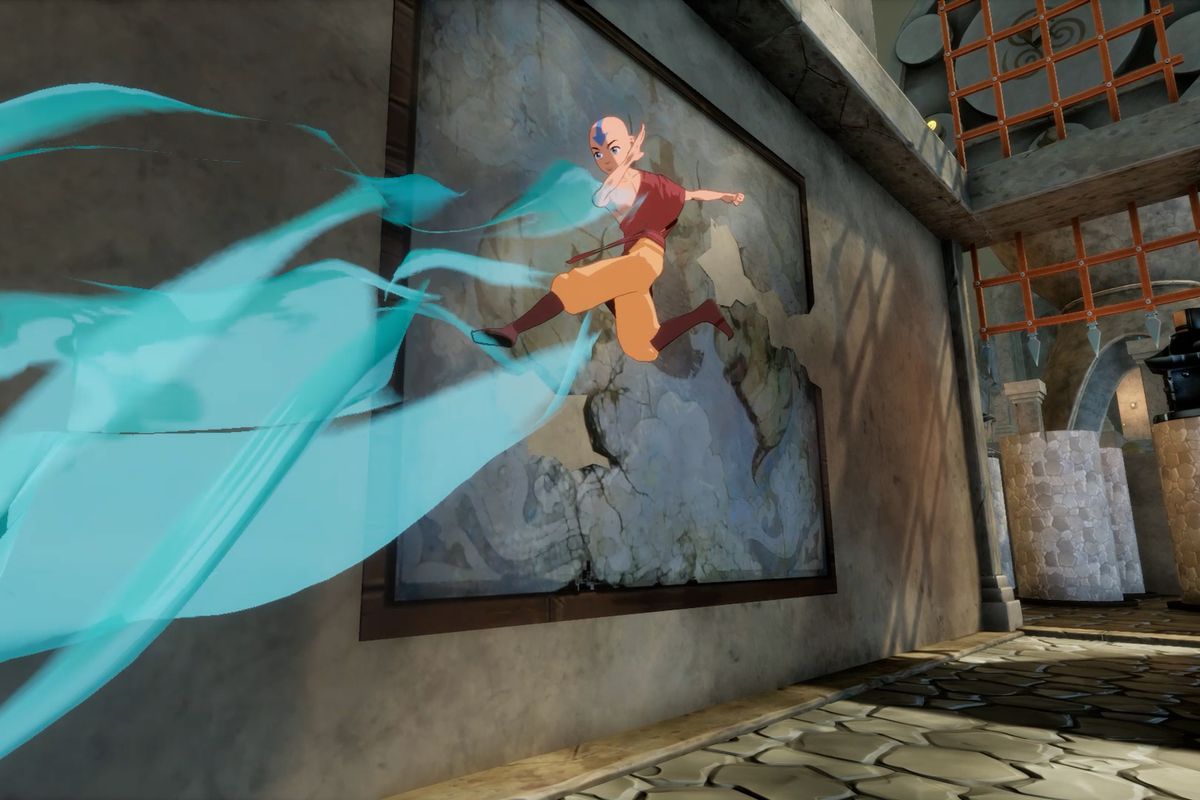 A video game version of Aang bending air