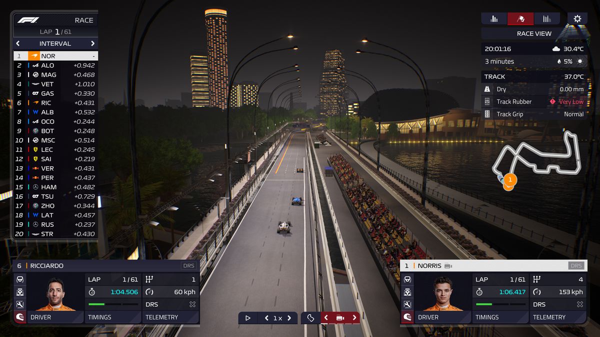 Captură de ecran a unei curse nocturne în F1 Manager 22
