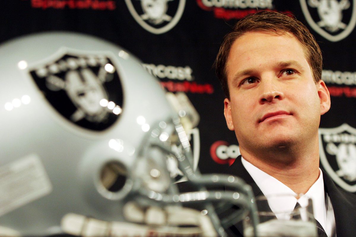 New Oakland Raiders head coach Lane Kiffen is introduced at a press conference at the team’s headquarters in Alameda, Calif., Tuesday, Jan. 23, 2007. Kiffen, who most recently was an offensive coordinator the University of Southern California, takes over