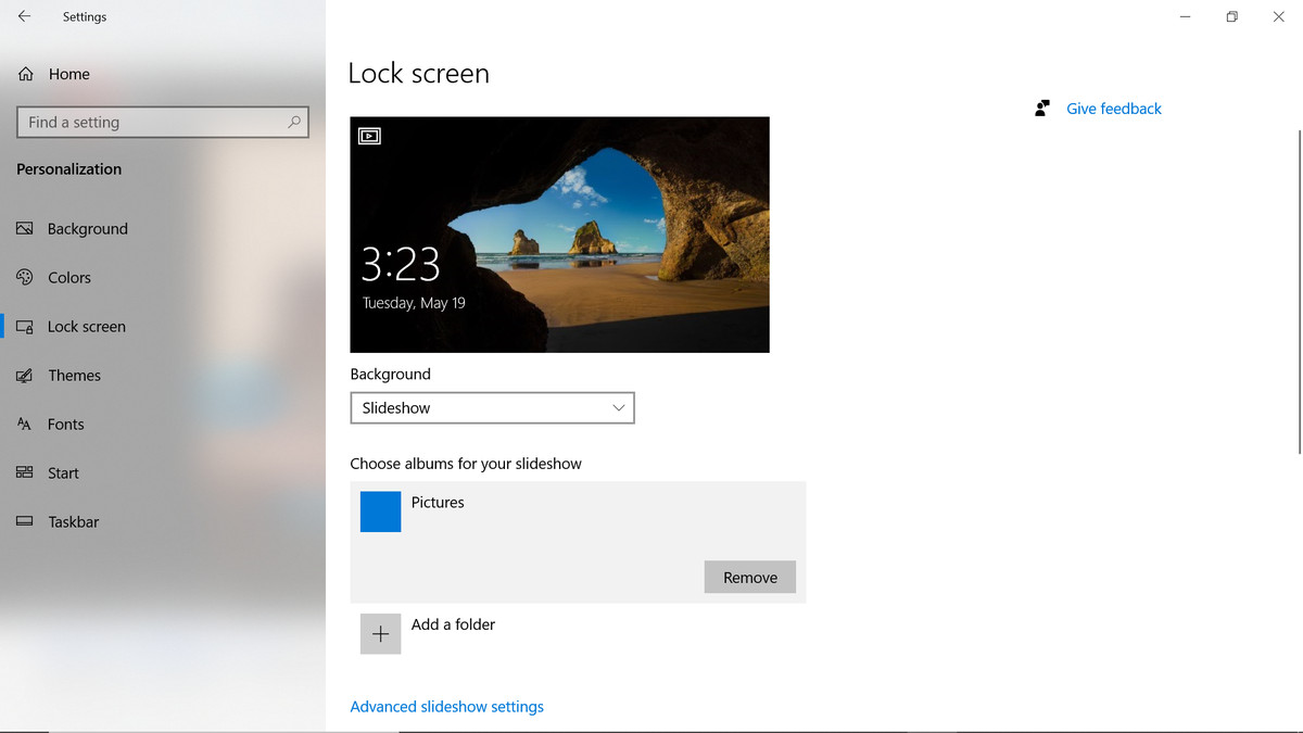 Lock screen slideshow options