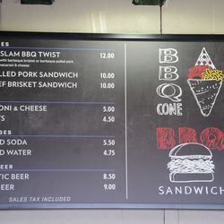 Mon 5:58 p.m. BBQ menu board at Platform 14 - 