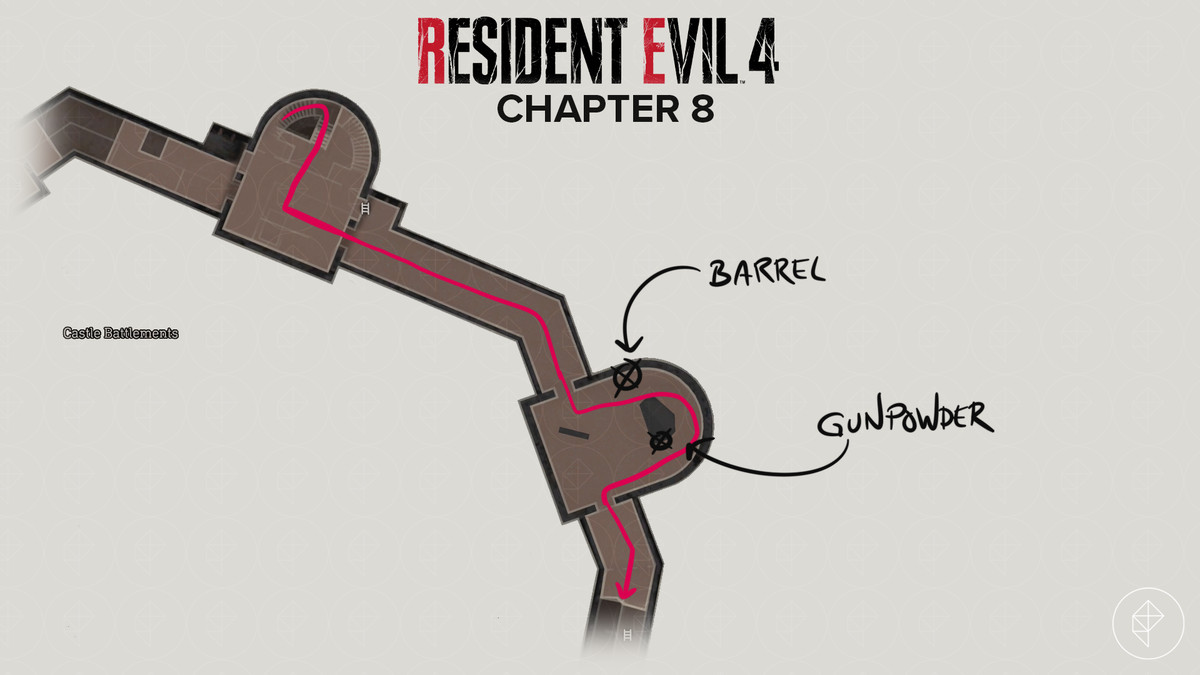 Resident Evil 4&nbsp;remake&nbsp;map of the third leg of the Castle Battlements