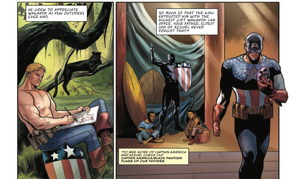 Captain America in Wakanda in the World War II era, Rise of the Black Panther, Marvel Comics 2018.