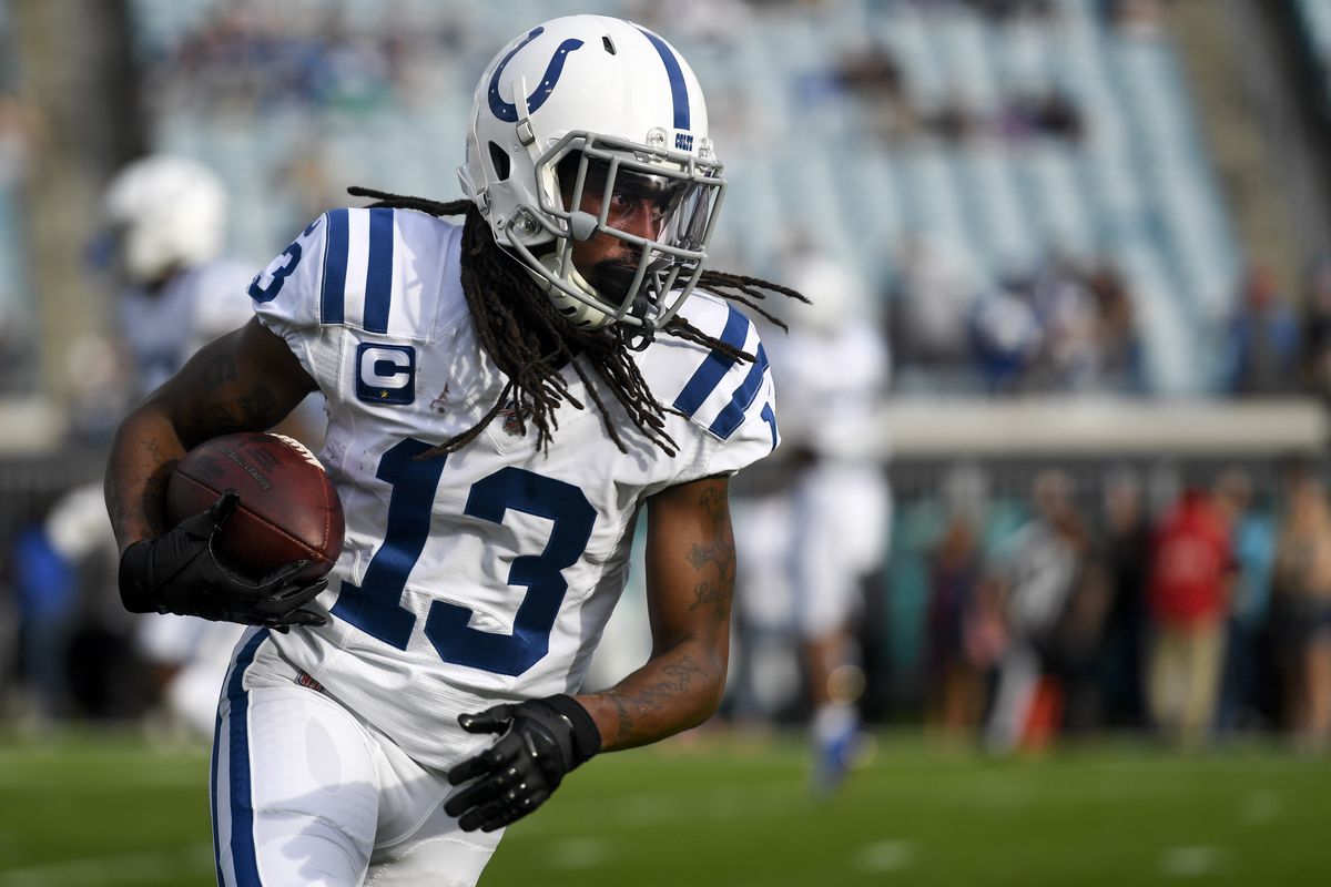 Indianapolis Colts wide receiver T.Y. Hilton warms up prior to the game between the Jacksonville Jaguars and the Indianapolis Colts at TIAA Bank Field.