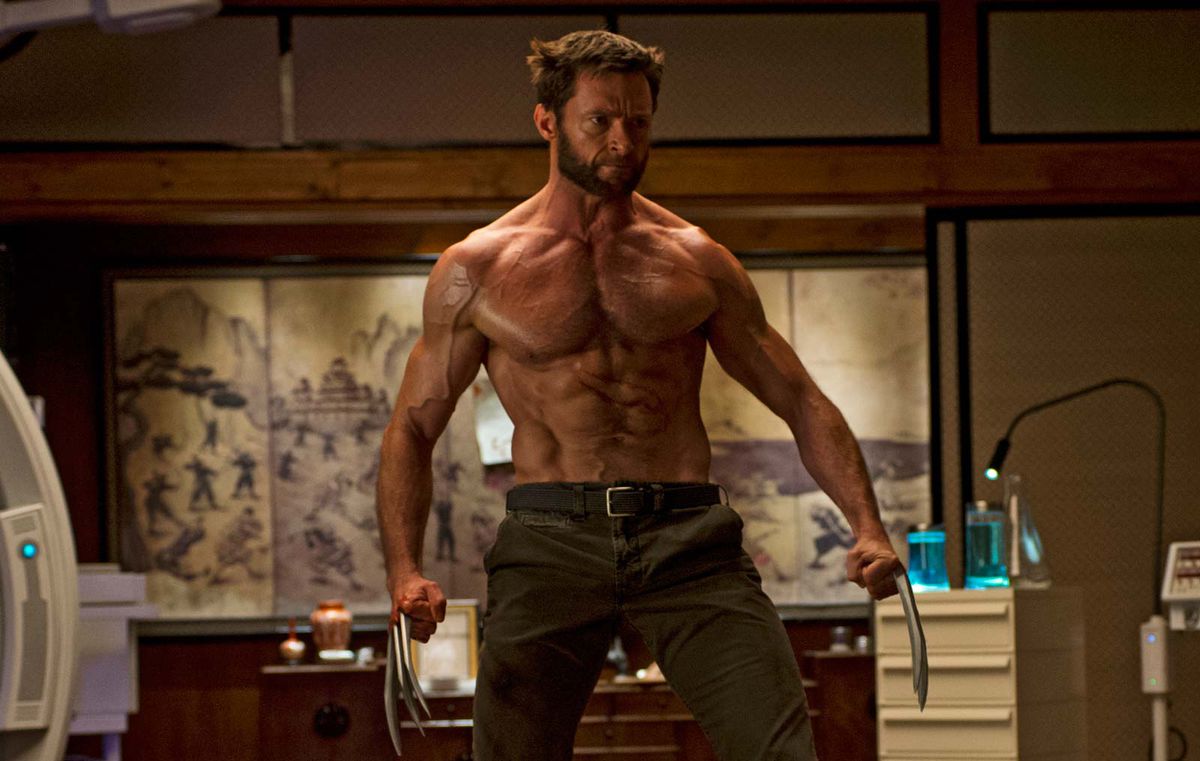 Hugh Jackman appears shirtless, and with his claws extended, as Wolverine in The Wolverine.