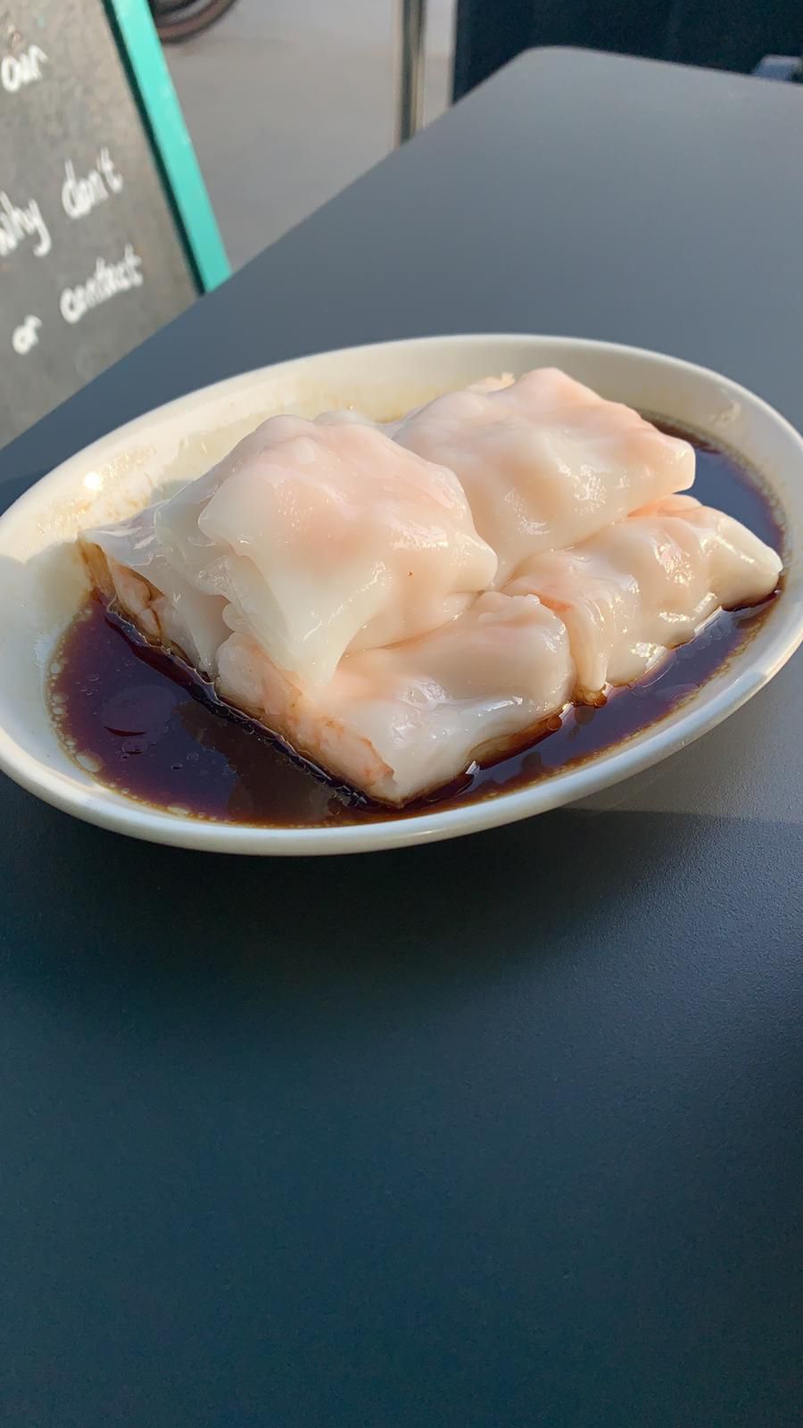 Glossy prawn cheung fun at Dim Sum and Duck in King’s Cross 
