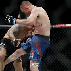 Justin Gaethje lands another leg kick at UFC on FOX 29.