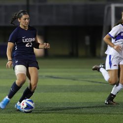 The UConn Huskies take on the Lowell River Hawks in a women’s college soccer game at Cushing Field Complex in Lowell, MA on September 20, 2019.