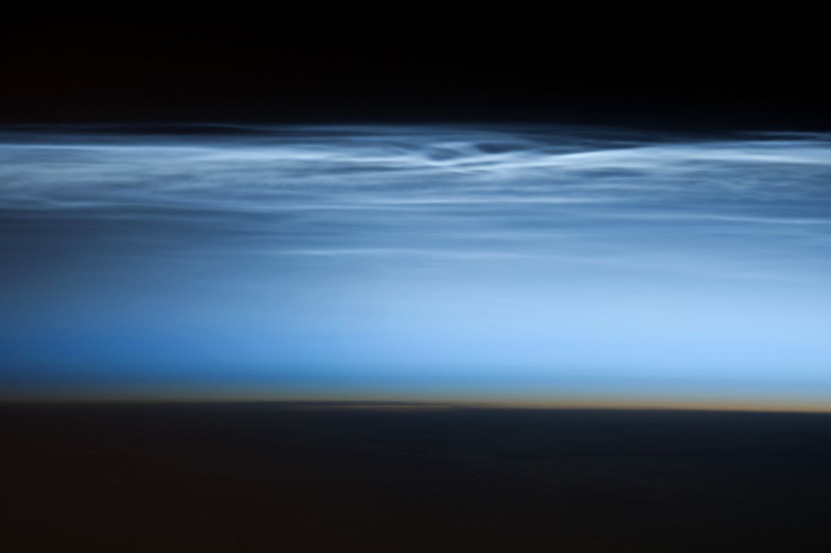 Photo of noctilucent clouds taken from ISS on January 5, 2013.