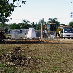 The site at Mu'a, Tongatapu, Tonga, where the first LDS mission home once stood. This view shows a monument commemorating the first century of the Tongan Mission under construction.