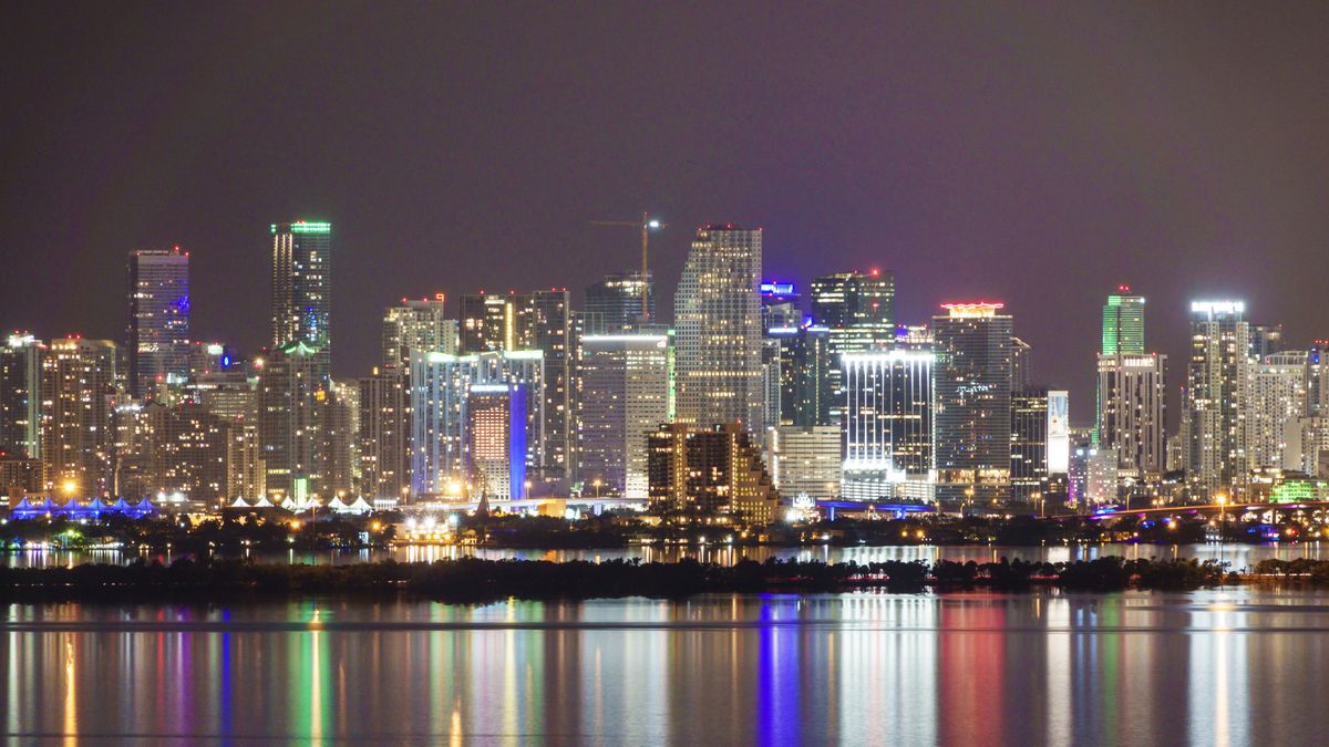 Miami, Biscayne Bay, night skyline
