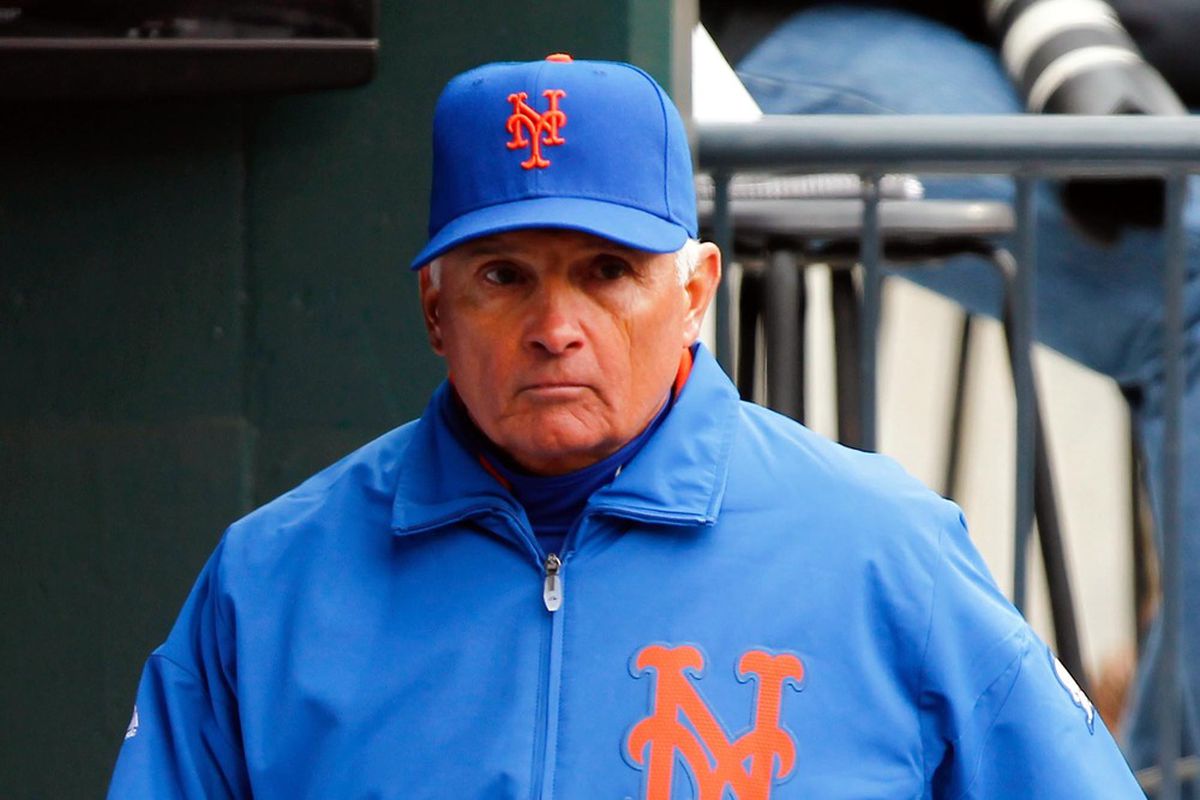 Apr. 11, 2012; Flushing, NY, USA; New York Mets manager Terry Collins (10) in the dugout after being ejected during the sixth inning against the Washington Nationals at Citi Field. Mandatory Credit: Debby Wong-US PRESSWIRE
