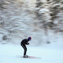 A cross-country skier makes his way through Millcreek Canyon while the temperature hovers around zero degrees on Friday, Jan. 6, 2017.