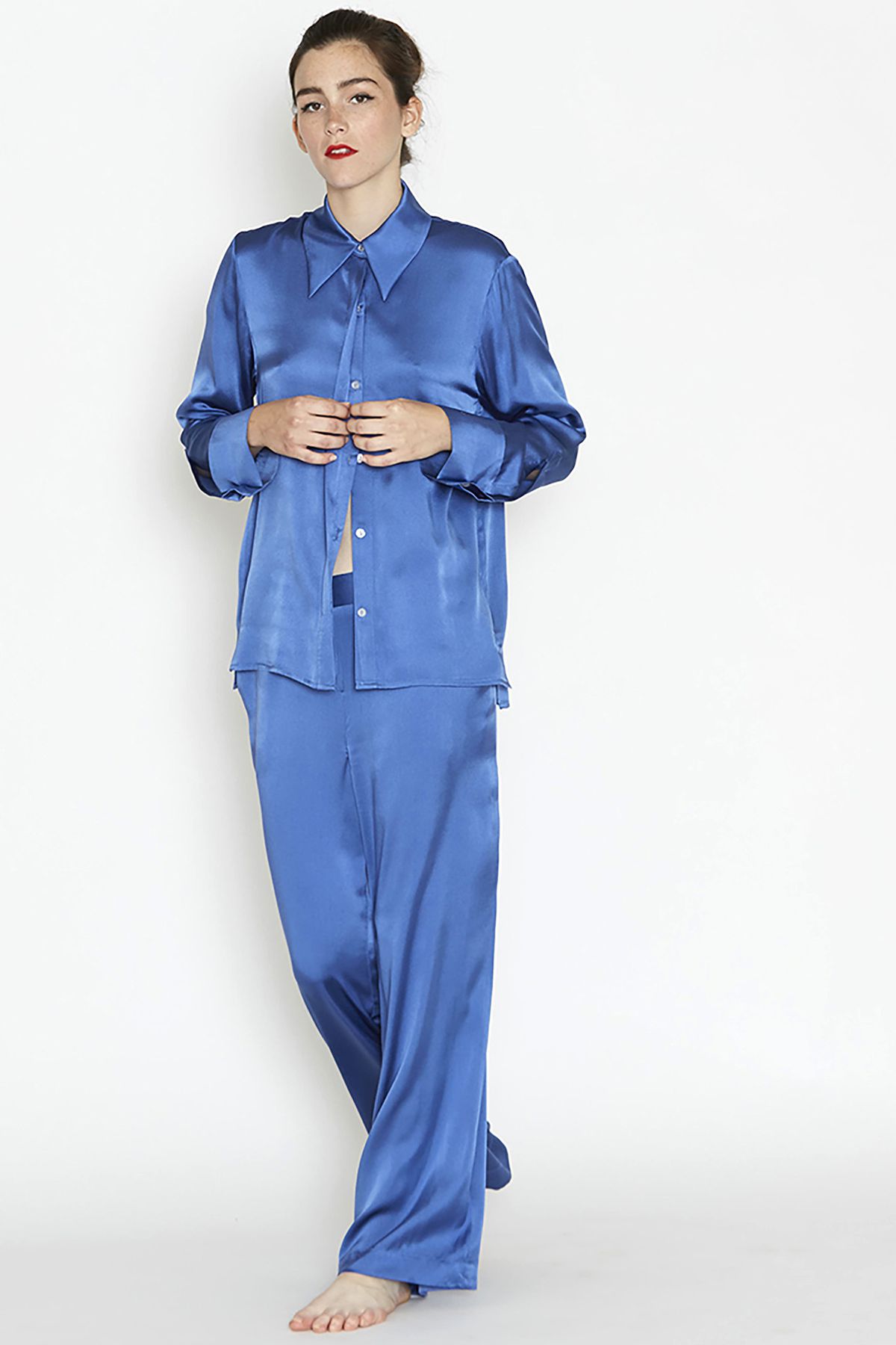 Blue silk pajamas