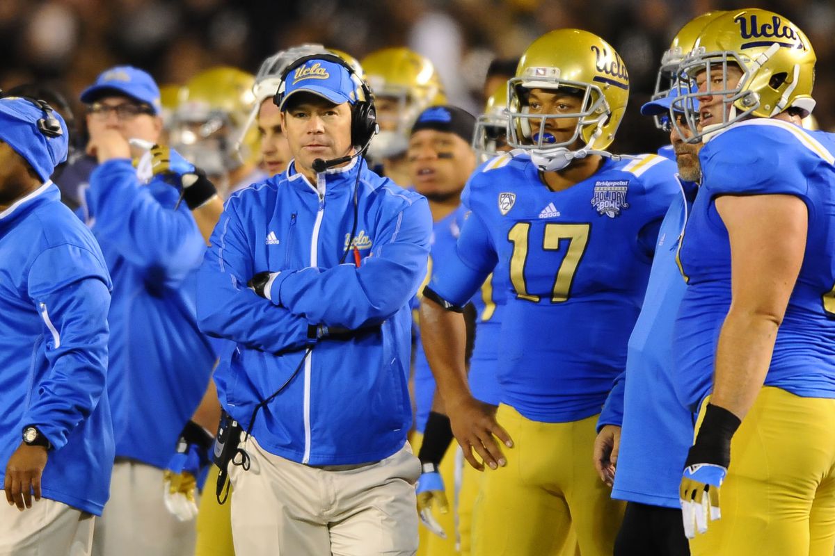 Jim Mora and Brett Hundley (#17) open up their season against the Nevada Wolf Pack.