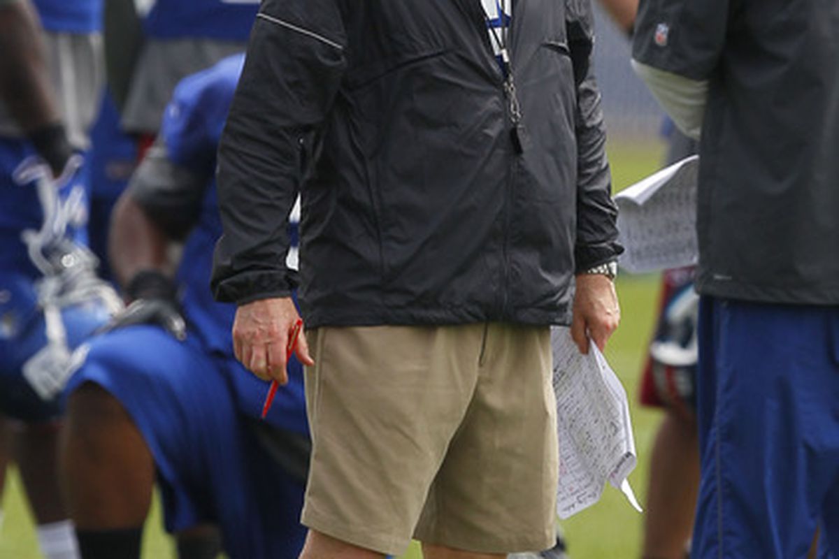May 23, 2012; East Rutherford, NJ, USA;  New York Giants head coach Tom Coughlin during the Giants OTA at the their training facility. Jim O'Connor-US PRESSWIRE