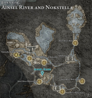 Карта, показваща река Айнссел и Nokstella, вечен градски фрагмент на картата STELE