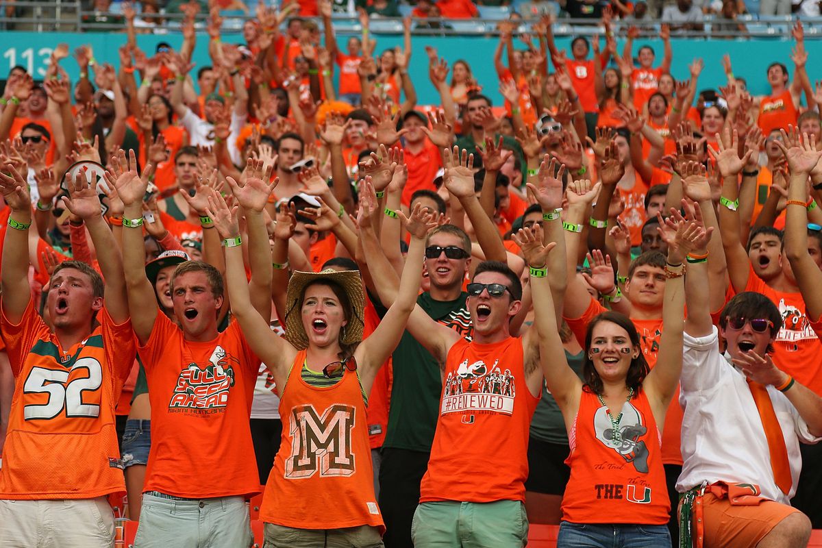 Hurricanes fans cheer during a game against the Arkansas State Red Wolves.