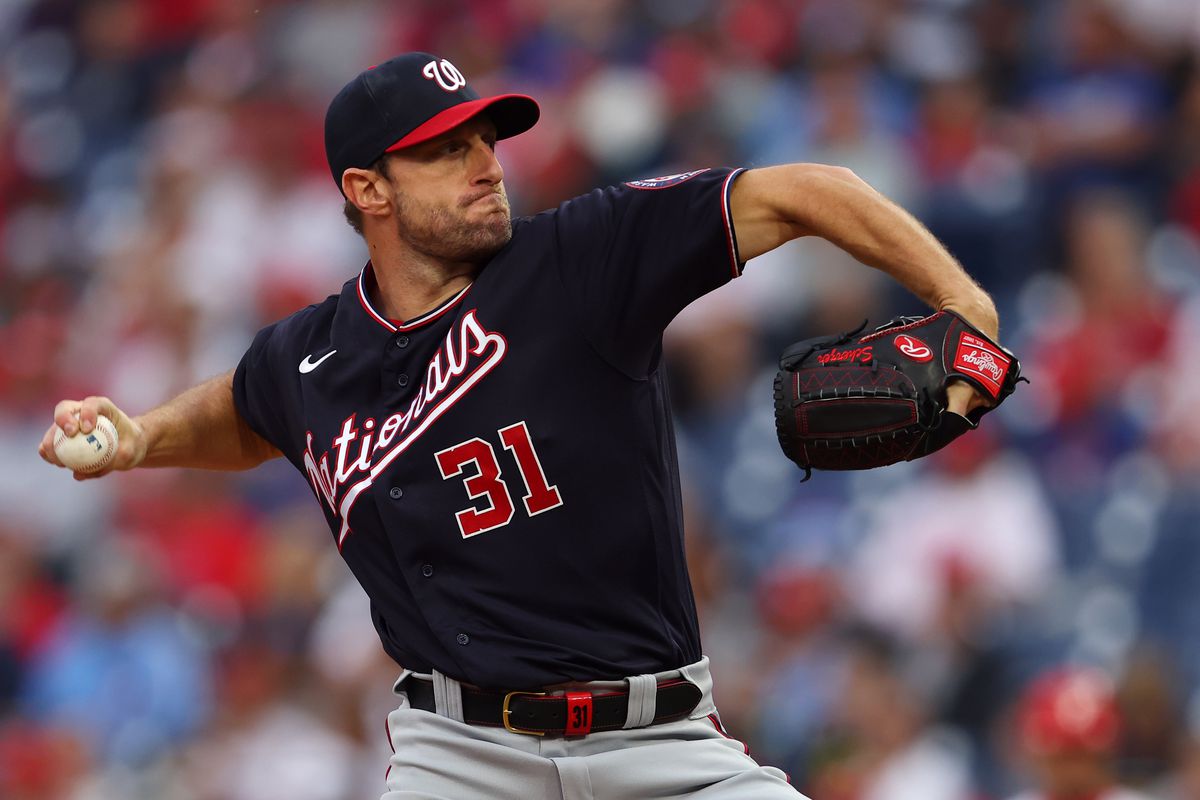 Pitcher Max Scherzer #31 of the Washington Nationals delivers a pitch against the Philadelphia Phillies during the first inning of a game at Citizens Bank Park on June 22, 2021 in Philadelphia, Pennsylvania.
