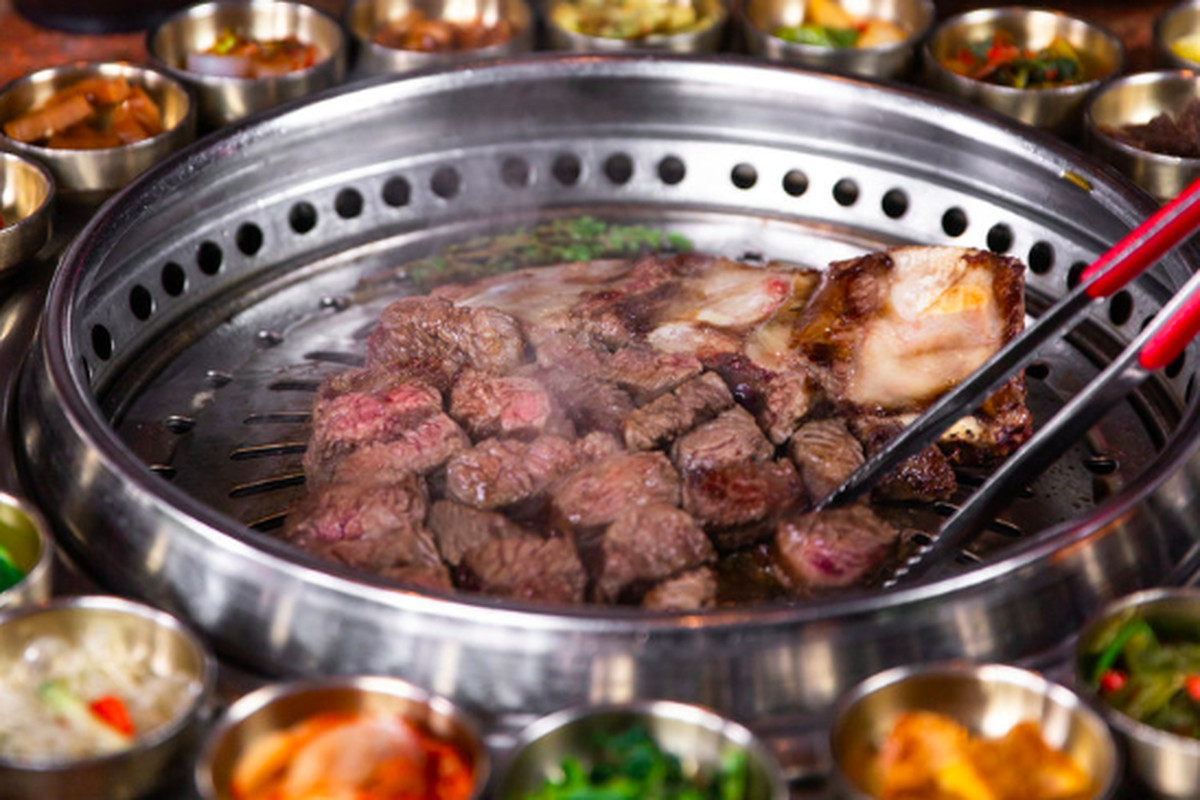 A grill at Genwa Korean BBQ in Los Angeles, California.