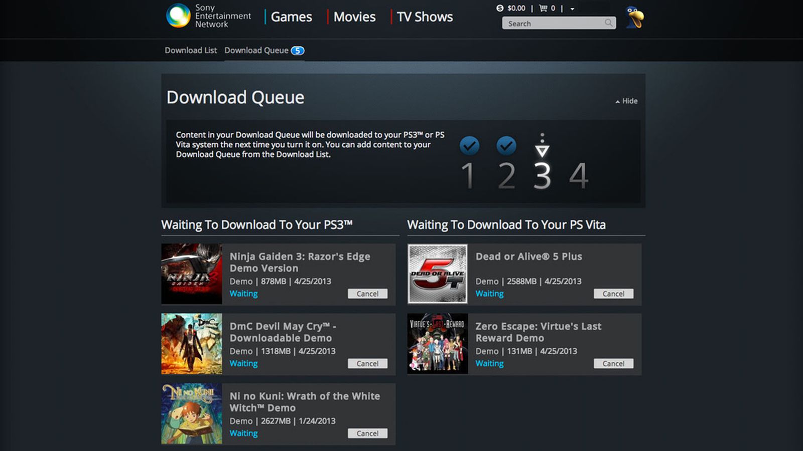PlayStation web store adds download queues for automatic downloading to