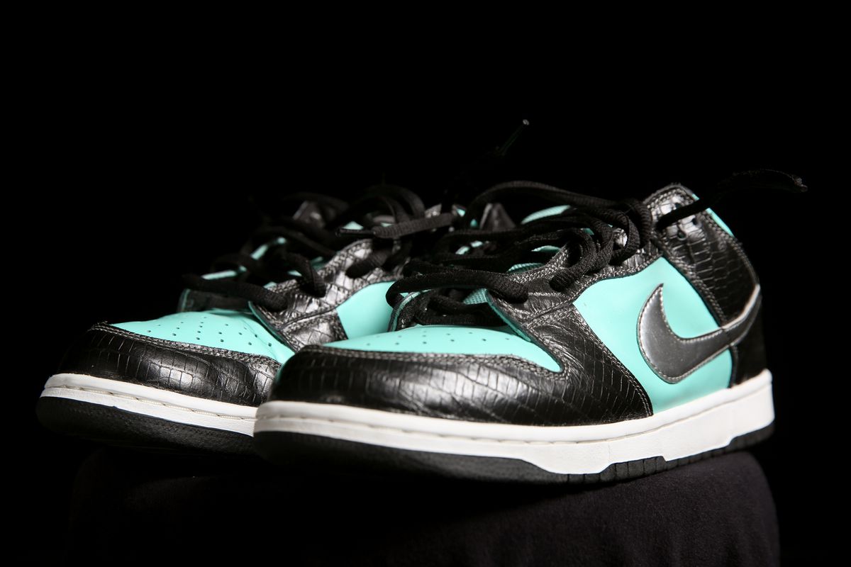 2005 “Tiffany” Nike Dunk SB sneakers are pictured in the photo studio Wednesday evening. The sneakers were brought in by James Taylor, 31, of Reading. Photo by Natalie Kolb 9/10/2014