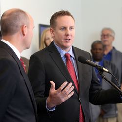 Stephen Lisonbee, workforce development division director for the Utah Department of Workforce Services, talks about the launch of phase 3 of Operation Rio Grande, the dignity of work phase with individualized employment plans, during a press event in Salt Lake City on Thursday, Nov. 9, 2017.