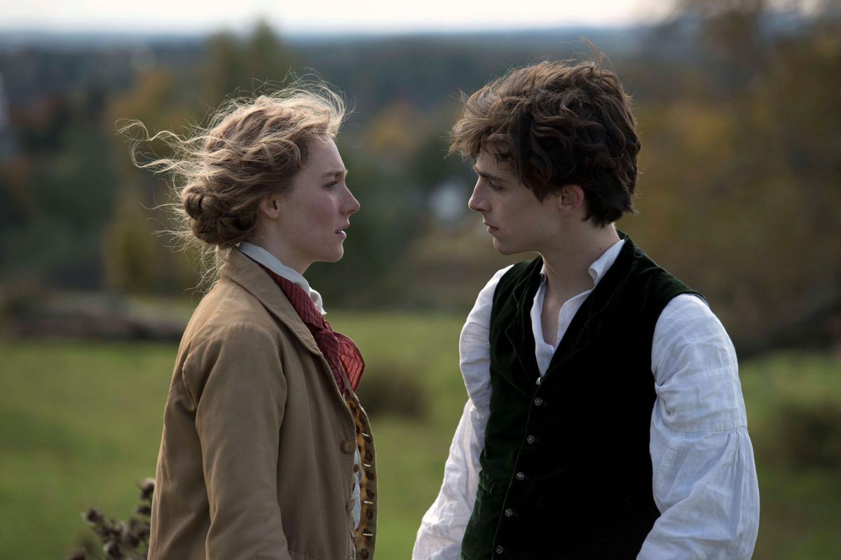 Saoirse Ronan and Timothée Chalamet as Jo and Laurie in Little Women 2019