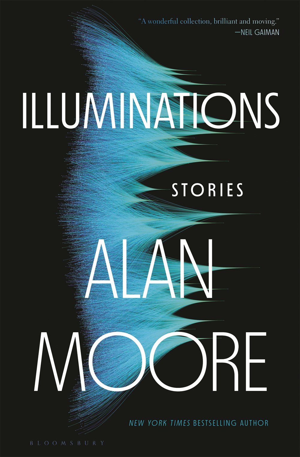 Cover image for Alan Moore's Illuminations, with an image of what look like blue mountain peaks to the side