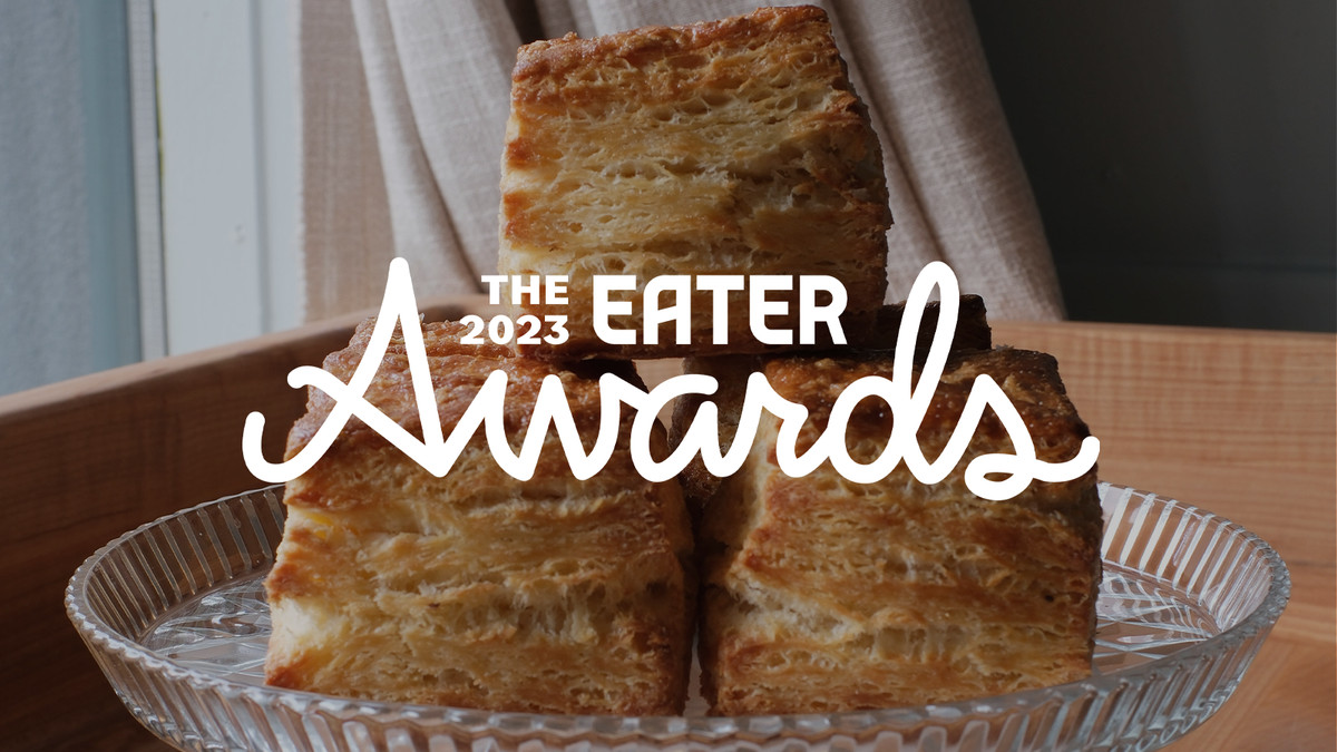 A plate of biscuits with the words “The 2023 Eater Awards” superimposed on them.