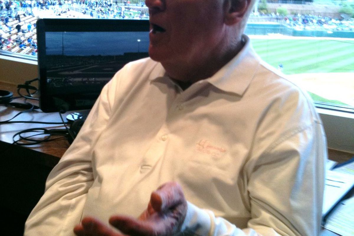 Vin Scully, before calling Saturday night's game at Camelback Ranch (<em>David Young | True Blue LA</em>)