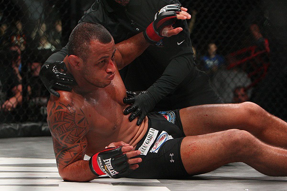 Marlon Sandro was floored by a Pat Curran head kick late in the second round of action at Saturday night's Bellator 48. <strong>Photo by Dave Mandel, Sherdog.com</strong>