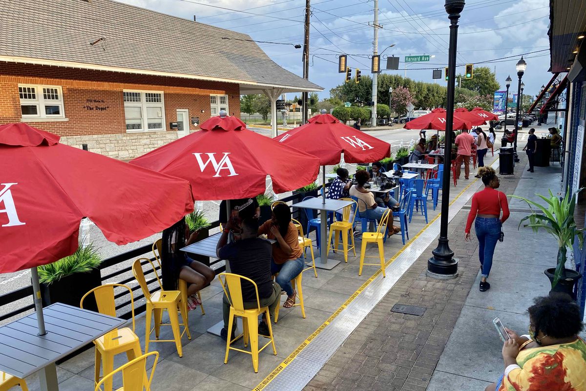 A portion of restaurant row on Main Street in College Park now includes a new outdoor dining parklet. 