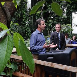 Tim Brown, executive director of Tracy Aviary, speaks as the aviary unveils its new “Treasures of the Rainforest” exhibit in Salt Lake City on Wednesday, March 30, 2016.