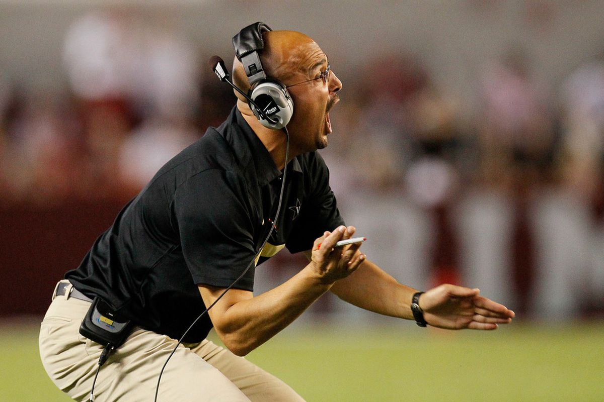 <em>Vanderbilt Head Coach James Franklin practices his booty smacking technique... you know, for the next time he has to conduct "interviews".(Photo by Kevin C. Cox/Getty Images)</em>